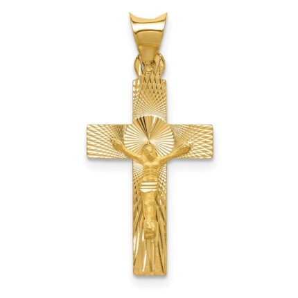 14k Polished Satin and Diamond-cut Crucifix Pendant