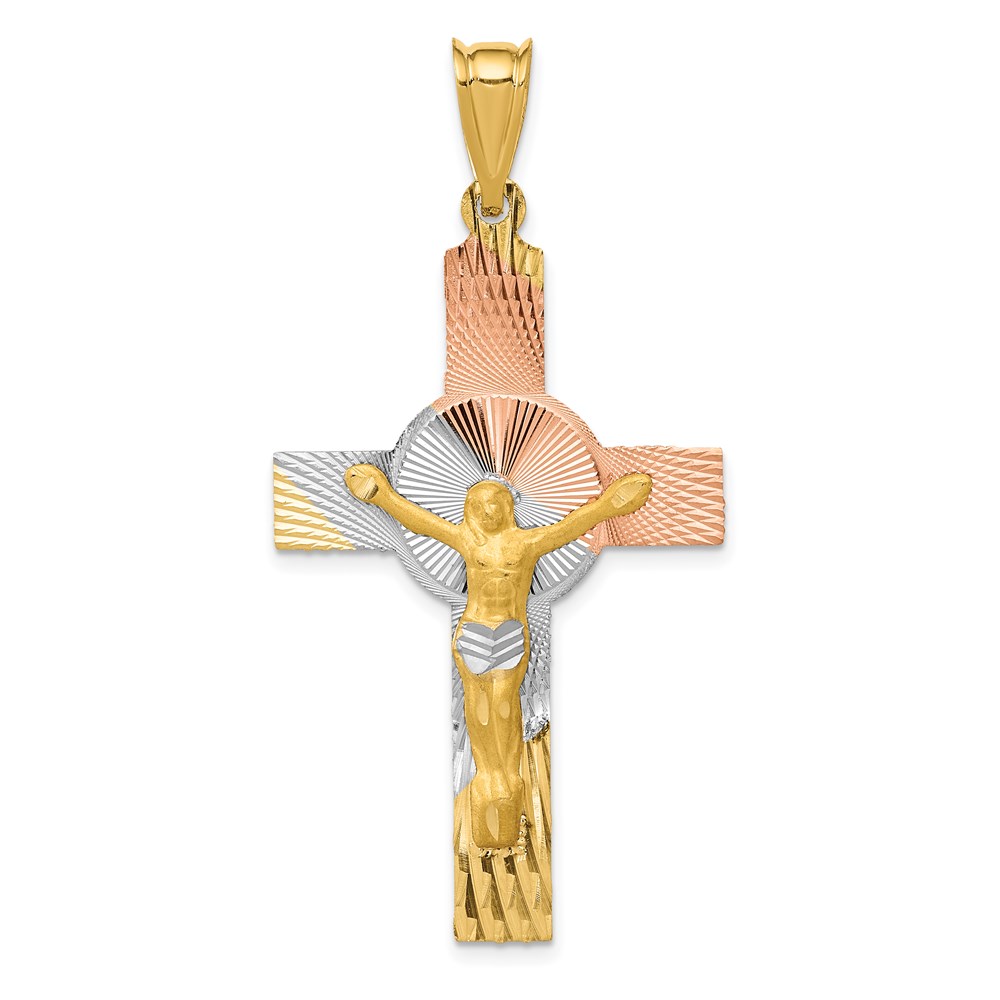 K5546.jpg 14K with Rose and White Rhodium Iona Crucifix Cross Pendant - Image 1