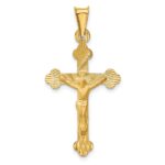 14k Polished Satin and Diamond-cut Crucifix Pendant
