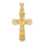 14k Polished Satin and Diamond-cut Crucifix Pendant