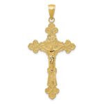 14K Polished Textured INRI Crucifix Fleur de Lis Pendant