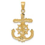 14K Polished Textured Mariners Crucifix with Rope and Wheel Pendant - Image 4
