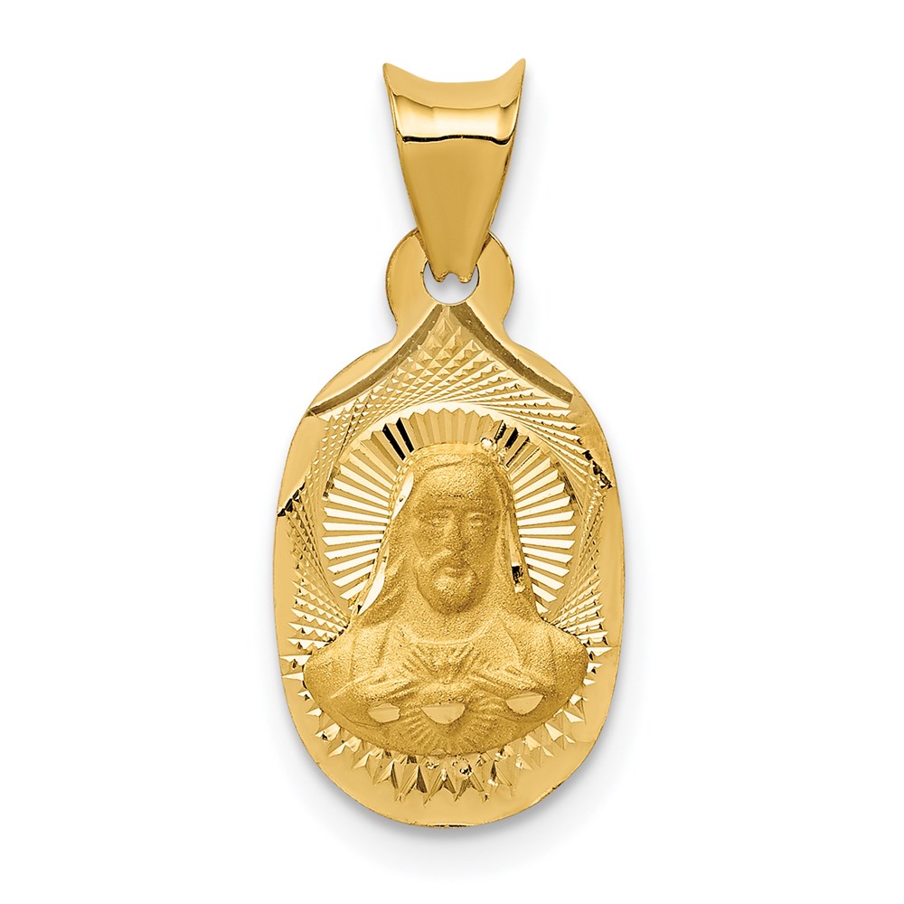 K5603.jpg 14K Polished Diamond-cut Solid Sagrado Corazon de Jesus Oval Pendant - Image 1