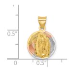 14K with Rose and White Rhodium Polished Diamond-cut Solid Our Lady Of Guadalupe Round Pendant - Image 3