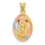 14K with Rose and White Rhodium Diamond-cut Solid Our Lady Of Guadalupe Oval Pendant