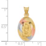 14K with Rose and White Rhodium Diamond-cut Solid Our Lady Of Guadalupe Oval Pendant - Image 3