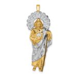 14K and White Rhodium CZ Polished Diamond-cut St. Jude Thaddeus Pendant