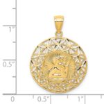 14k Polished Diamond-cut Angel Medal Round Pendant - Image 4