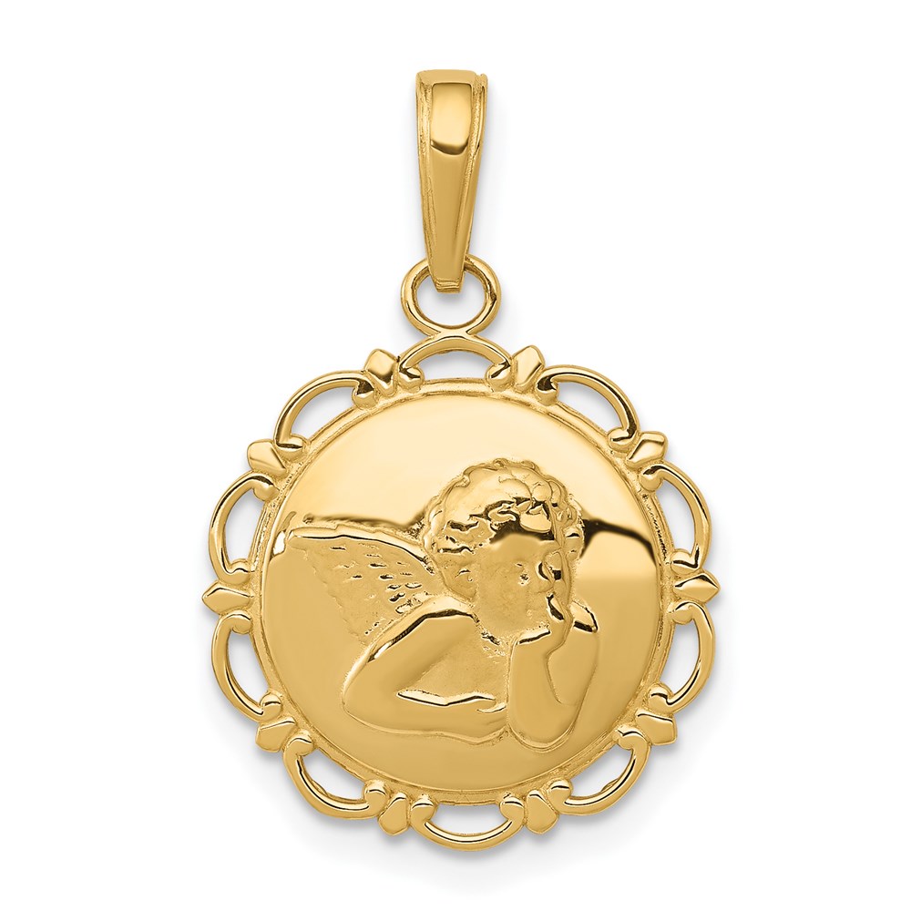K5691.jpg 14K Polished Angel On Round Scallop Frame Pendant - Image 1