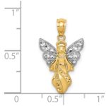 14K and White Rhodium Polished and Textured Angel Pendant - Image 4