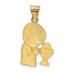 14K and White Rhodium Diamond-cut Boy Communion Semi-solid Pendant - Image 3