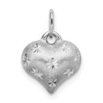 14k White Gold Satin Diamond-cut 3D Puffed Heart Pendant - Image 3