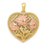 14K Two-tone Polished Flowers in Heart Pendant
