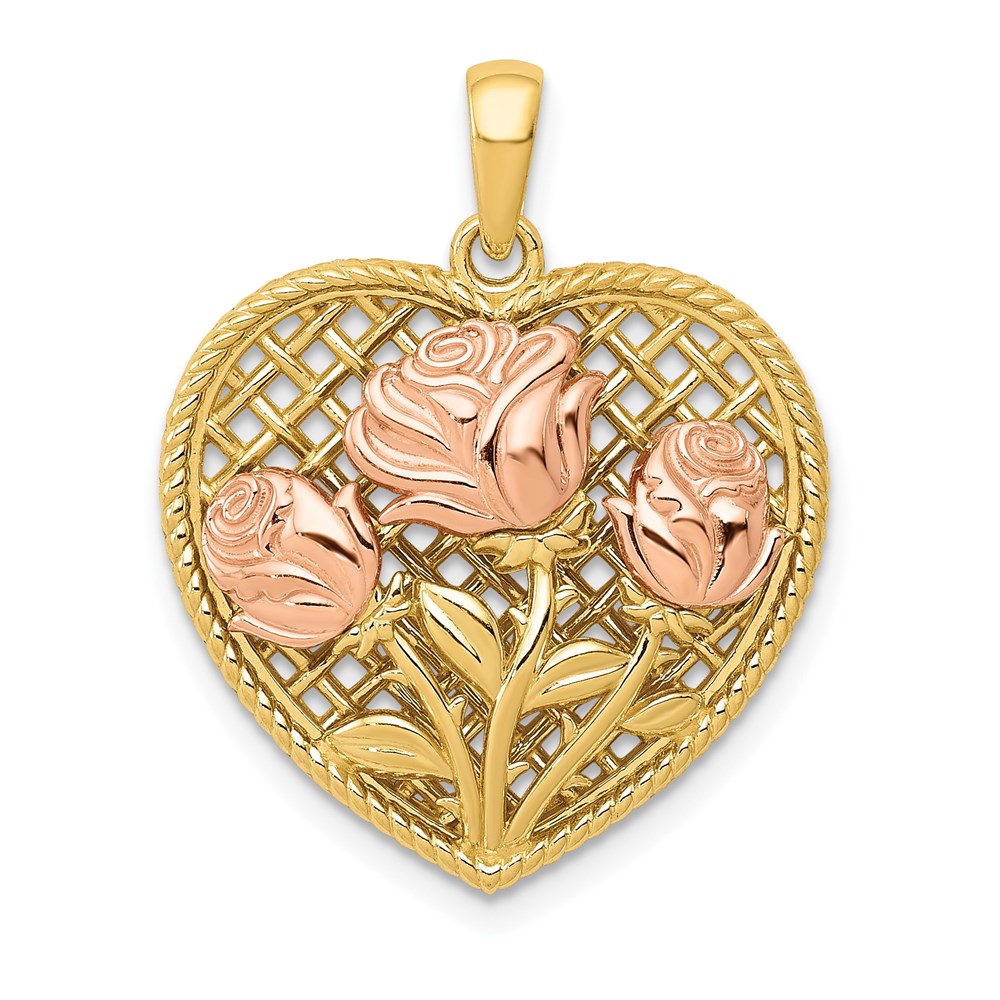 K5849.jpg 14K Two-tone Polished Flowers in Heart Pendant - Image 1
