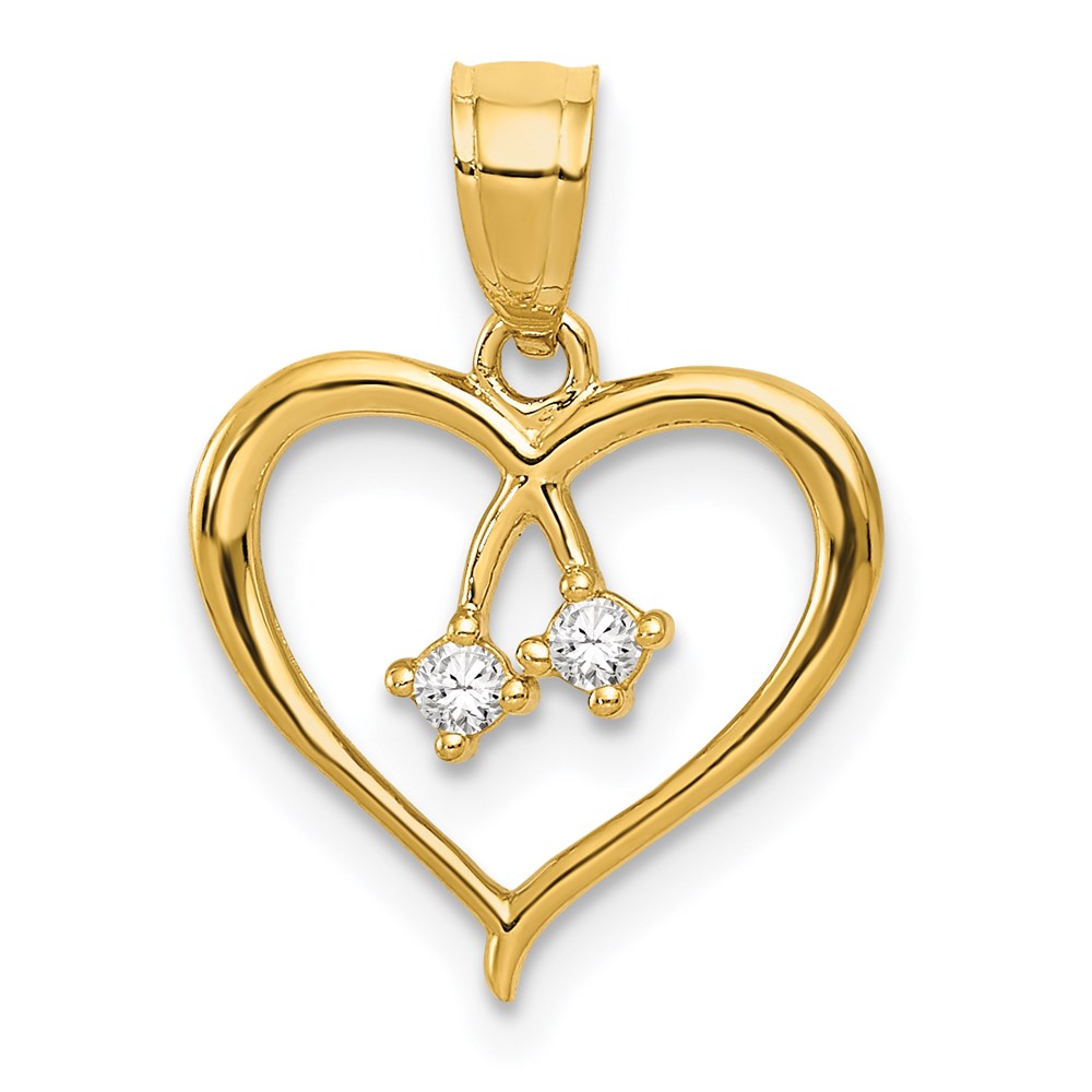 K5863.jpg 14k 2-CZ Cut-out Heart Pendant - Image 1