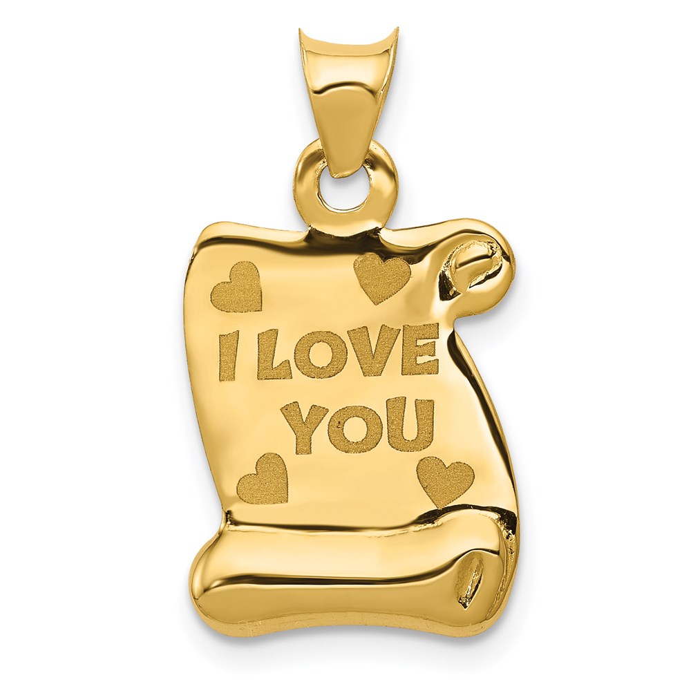 K5880.jpg 14k Polished and Textured I LOVE YOU Scroll Pendant - Image 1
