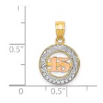 14k Two-tone with White Rhodium CZ 15 in Circle Pendant - Image 4