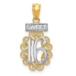 14k with White Rhodium Filigree SWEET 16 Pendant