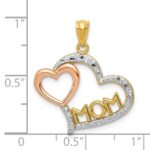 14k Two-tone with White Rhodium Diamond-cut MOM Heart Pendant - Image 4