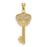 14K and White Rhodium Polished Fleur De Lis Crown Key Charm - Image 3