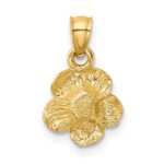14k Satin Diamond-cut Hibiscus Flower Pendant - Image 3