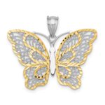 14k White Gold with Yellow Rhodium Polished Filigree Butterfly Pendant