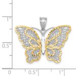 14k White Gold with Yellow Rhodium Polished Filigree Butterfly Pendant - Image 4
