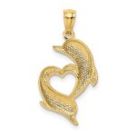 14K Diamond-cut Satin and Polished Dolphins Heart Pendant - Image 3