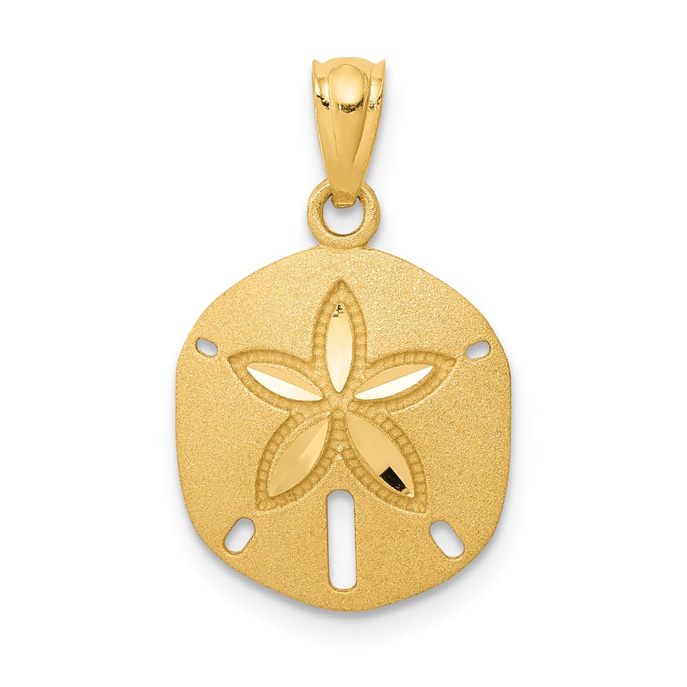 K6070.jpg 14k Satin Diamond-cut Sand Dollar Pendant - Image 1