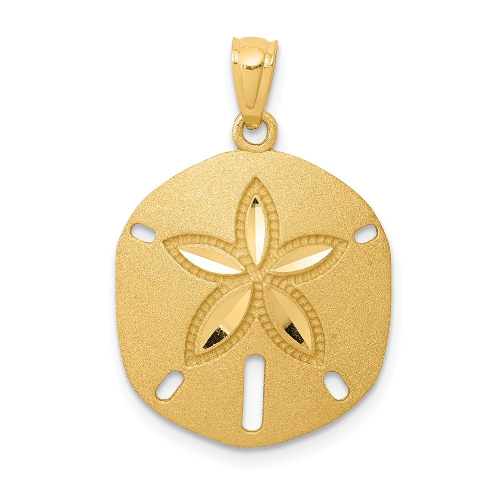 K6075.jpg 14k Satin Diamond-cut Sand Dollar Pendant - Image 1