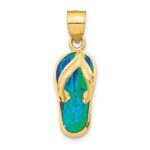 14k Polished 3-D Lab Created Blue Opal Flip Flop Pendant