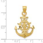 14k Satin Diamond-cut Anchor and Ships Wheel Pendant - Image 4