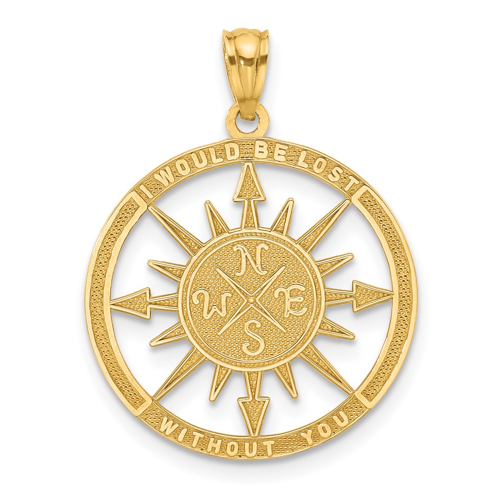 K6098.jpg 14K Satin / Polished I WOULD BE LOST WITHOUT YOU Compass Pendant - Image 1