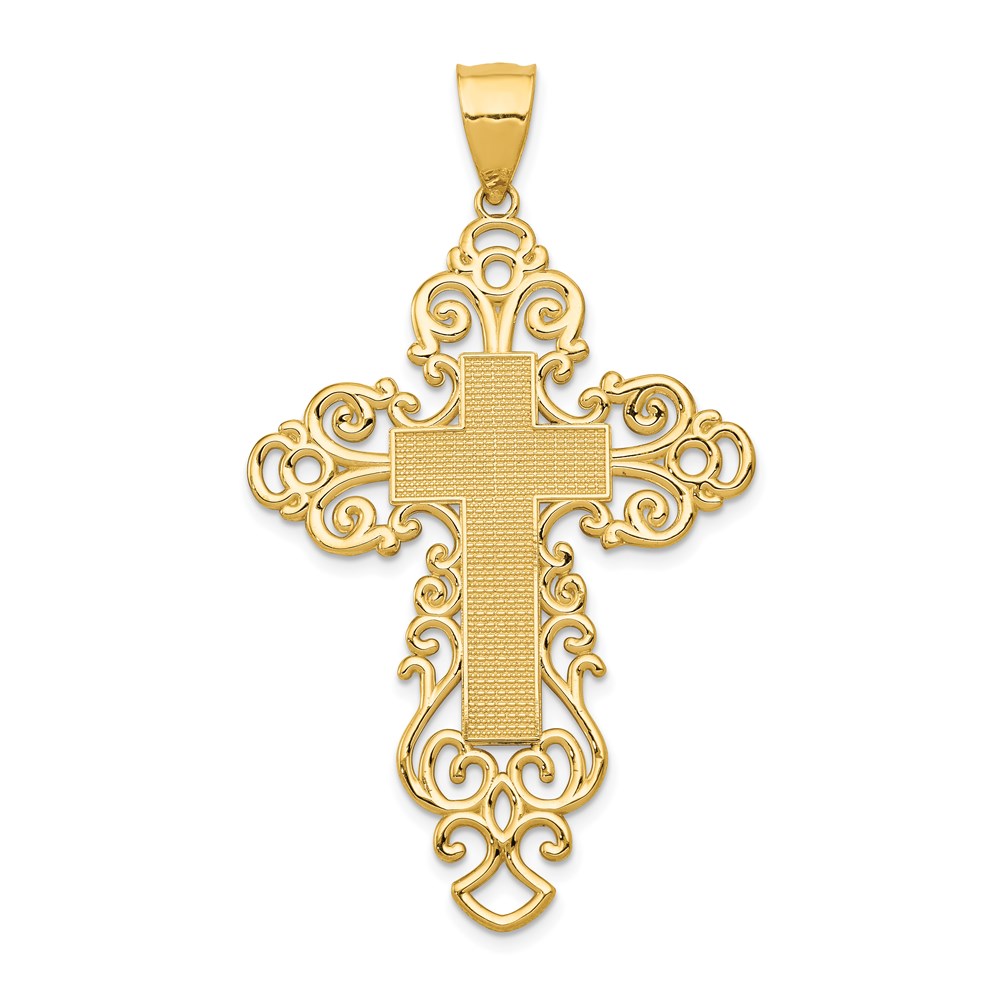 K6174.jpg 14k Polished Large Fancy Filigree Cross Pendant - Image 1