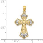 14k and White Rhodium Polished Diamond-cut Filigree Cross Pendant - Image 4