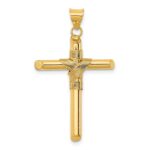 14K Polished with Center Wrap Tube Cross Pendant