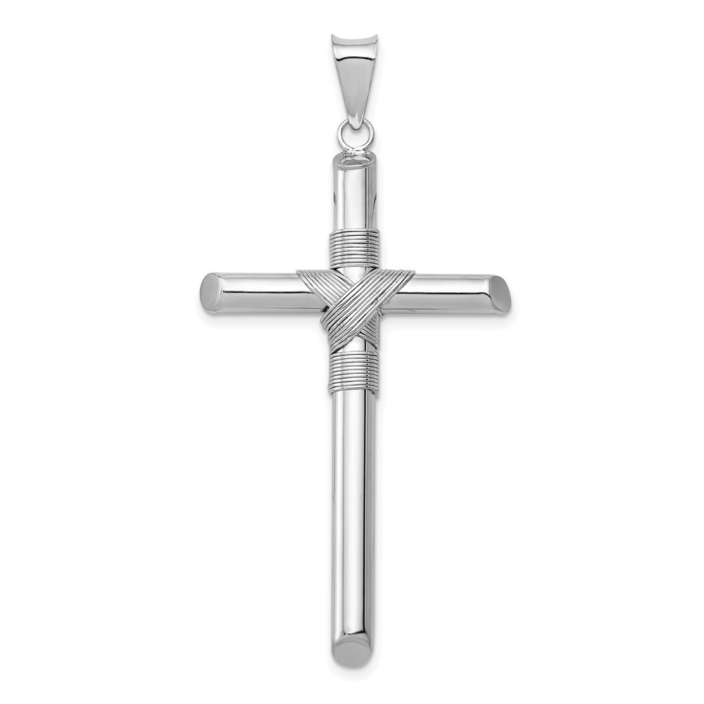 K6195.jpg 14K White Gold with Center Wrap Tube Cross Pendant - Image 1