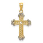 14k with White Rhodium Diamond-cut Filigree Cross Pendant