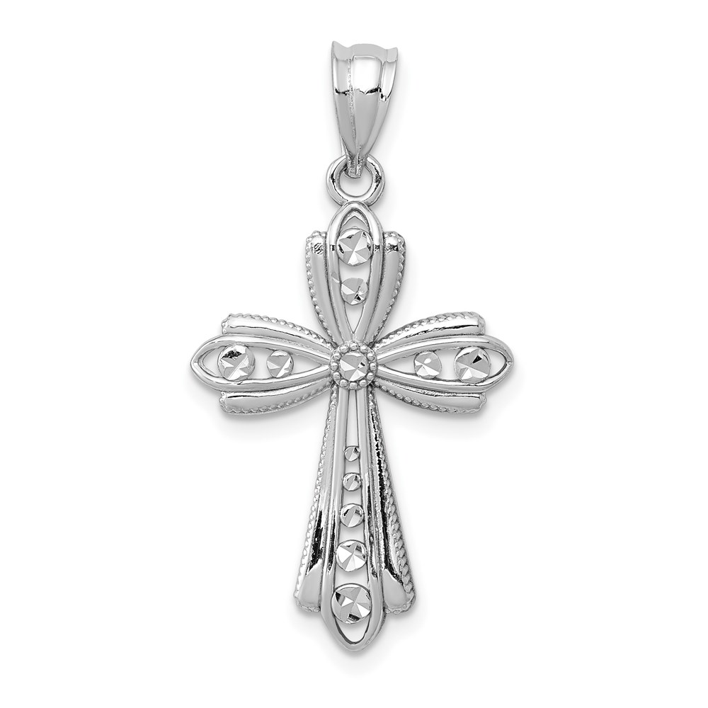 K6270.jpg 14k White Gold Polished Diamond-cut Fancy Cross Pendant - Image 1