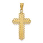 14k with White Rhodium Diamond-cut Budded Cross Pendant - Image 4