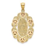 14K Two-Tone with White Rhodium Our Lady Of Guadalupe with Flowers Oval Pendant - Image 3