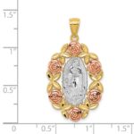 14K Two-Tone with White Rhodium Our Lady Of Guadalupe with Flowers Oval Pendant - Image 4