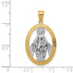 14K and White Rhodium Polished Cut-out Miraculous Medal Oval Pendant - Image 3