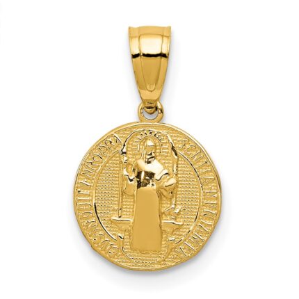 14k Polished San Benito Medal Solid 2-Sided Small Round Pendant