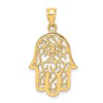 14k Polished Filigree Hamsa and Evil Eye Pendant - Image 4