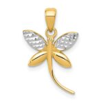 14k and White Rhodium Diamond-cut Polished Dragonfly Pendant
