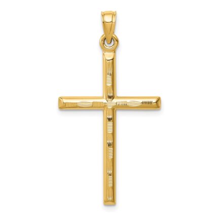 14k Hollow Diamond-cut Cross Pendant