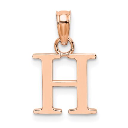 14K Rose Gold Polished Block Letter H Initial Pendant