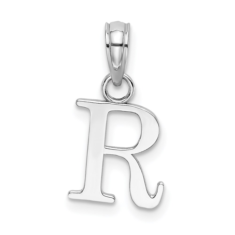 K6423WR.jpg 14K White Gold Polished Block Letter R Initial Pendant - Image 1
