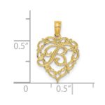 14KY Heart Script Letter B Initial Charm - Image 3